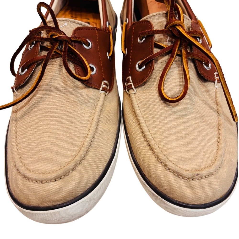 Polo Ralph Lauren Rylander Mens Tan Canvas Leather Boat Shoes Sneakers Size 12D